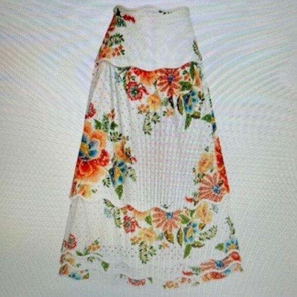 Farm Rio Delicate Garden White Floral Print 100% Cotton Eyelets Midi Skirt - Picture 1 of 15